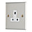 Contactum iConic 5A 1-Gang Unswitched Round Pin Socket Brushed Steel with White Inserts