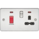 Knightsbridge  45A 2-Gang DP Cooker Switch & 13A DP Switched Socket Polished Chrome with LED with Black Inserts