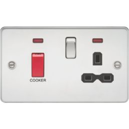 Knightsbridge FPR8333NPC 45 & 13A 2-Gang DP Cooker Switch & 13A DP Switched Socket Polished Chrome with LED with Black Inserts