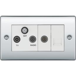 British General Nexus Metal 2-Gang Triplex TV Socket Polished Chrome