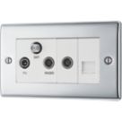 British General Nexus Metal 2-Gang Triplex TV Socket Polished Chrome