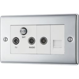 British General Nexus Metal 2-Gang Triplex TV Socket Polished Chrome