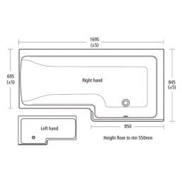 Ideal Standard Concept Space Shower Bath Right-Hand Acrylic No Tap Holes 1500mm