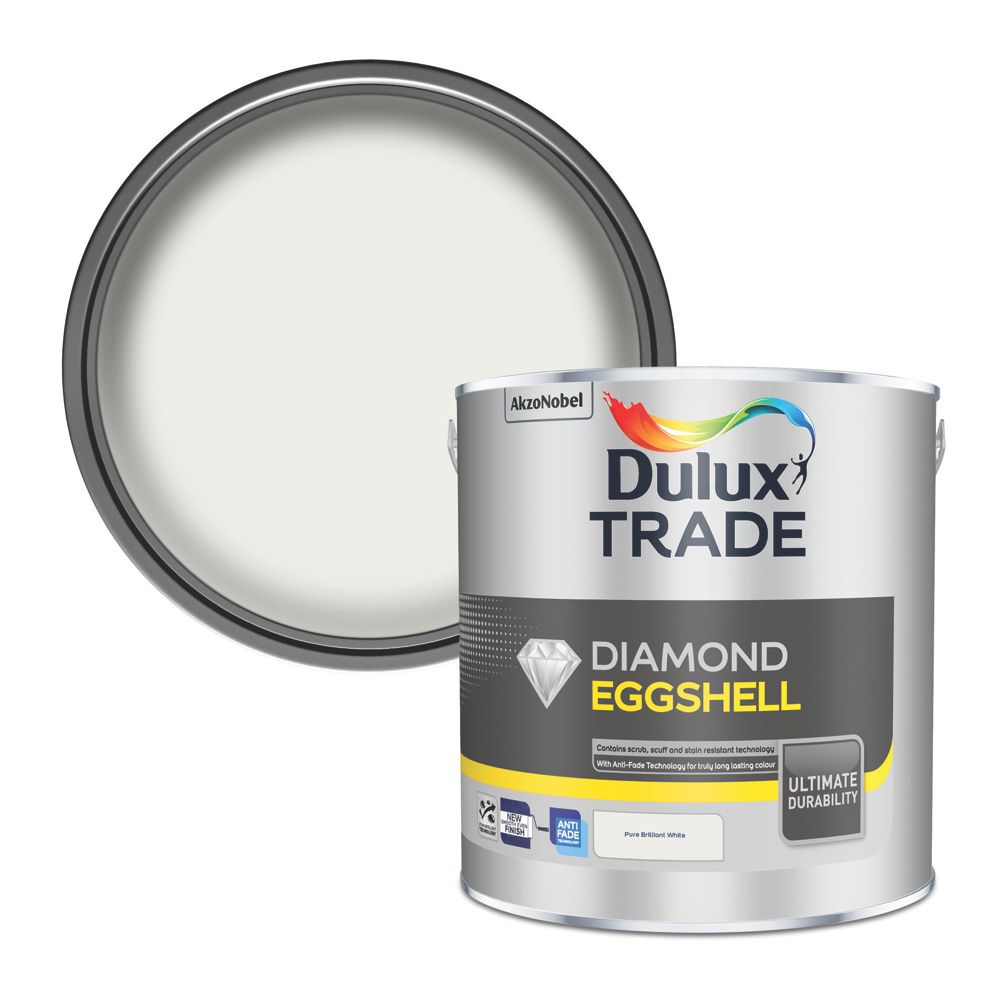 Dulux Trade 2.5Ltr Pure Brilliant White Eggshell WaterBased Trim Paint
