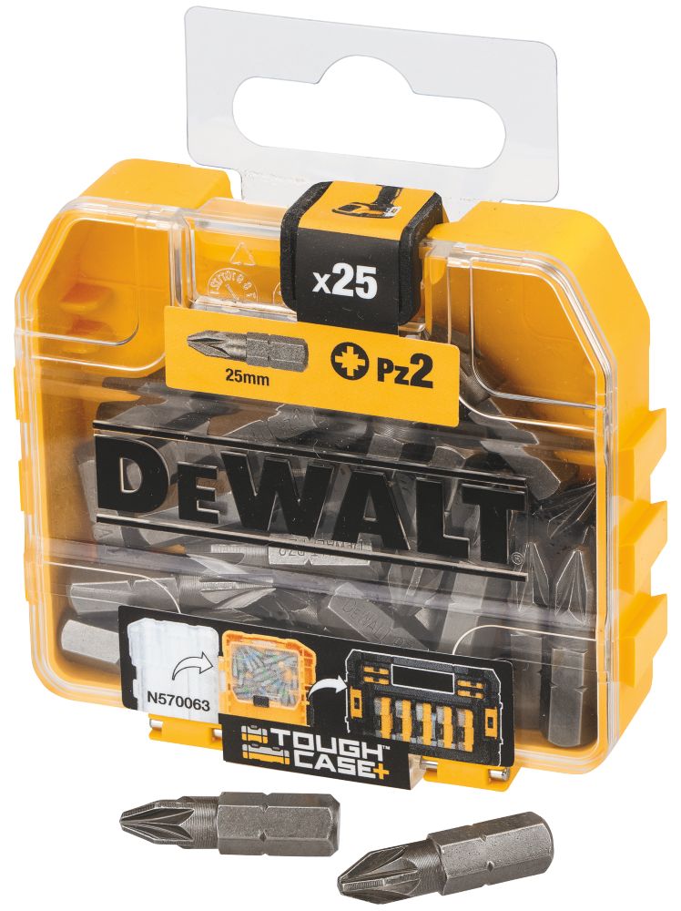 DeWalt 6.35mm 25mm Hex Shank PZ2 PZ Screwdriver Bit Box 25 Pack