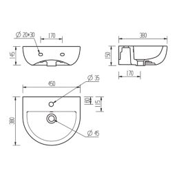 Texas Wall-Hung Cloakroom Basin 1 Tap Hole 450mm