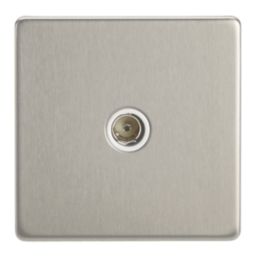 Contactum Lyric 1-Gang Female Coaxial TV Socket Brushed Steel with White Inserts