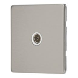 Contactum Lyric 1-Gang Female Coaxial TV Socket Brushed Steel with White Inserts