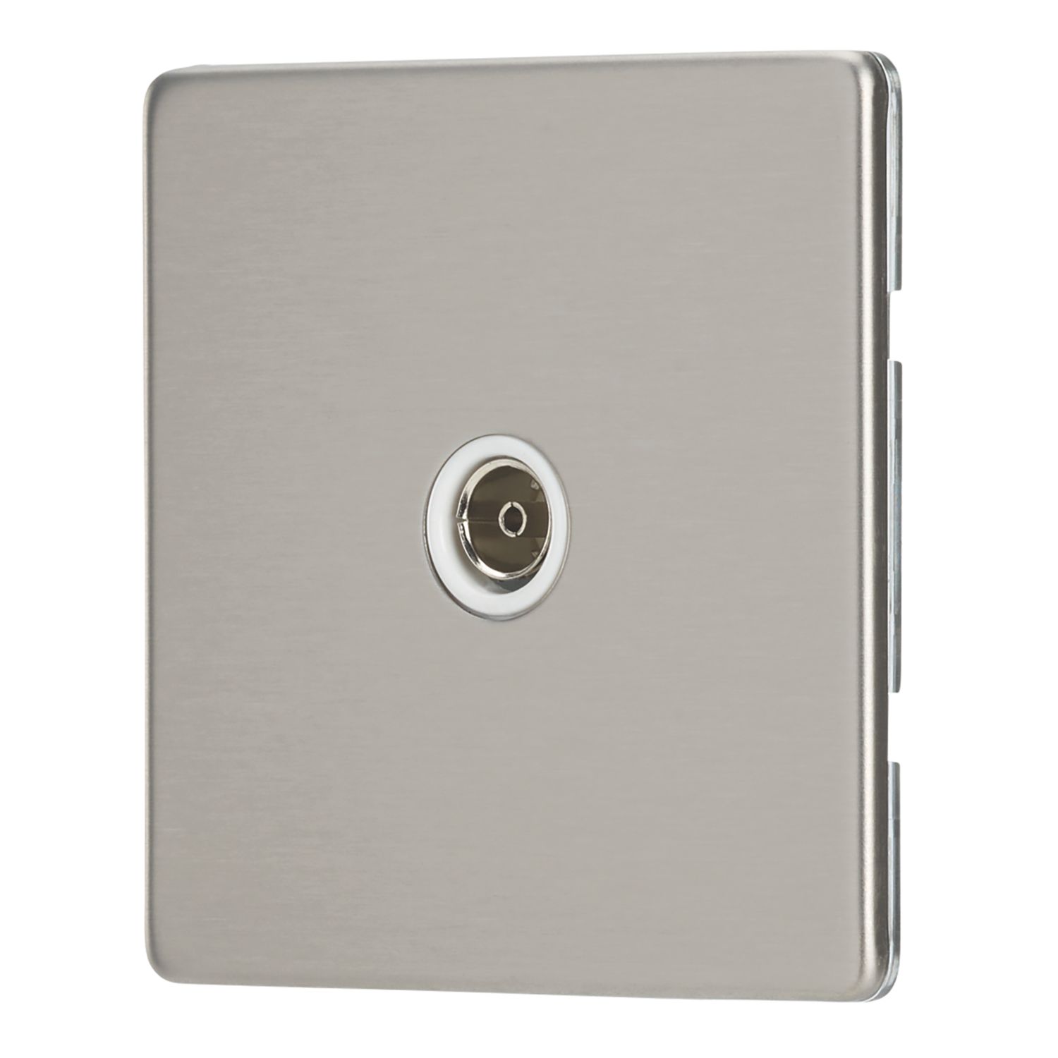 Contactum Lyric 1-Gang Female Coaxial TV Socket Brushed Steel with White Inserts (328RK)