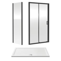 ETAL  Framed Rectangular Sliding Door Shower Enclosure & Tray  Matt Black 1390mm x 750mm x 1940mm