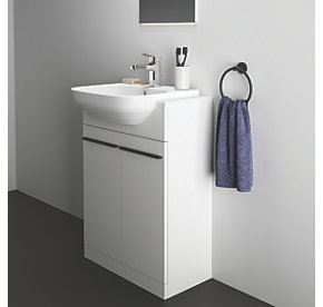 Ideal Standard i.life A Semi-Countertop Floorstanding Basin Unit With Black Handles & Basin Matt White 600mm x 300mm x 835mm