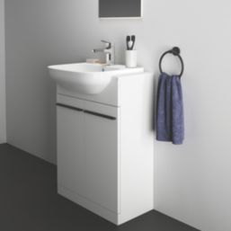 Ideal Standard i.life A Semi-Countertop Floorstanding Basin Unit With Black Handles & Basin Matt White 600mm x 300mm x 835mm