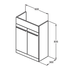 Ideal Standard i.life A Semi-Countertop Floorstanding Basin Unit With Black Handles & Basin Matt White 600mm x 300mm x 835mm