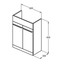 Ideal Standard i.life A Semi-Countertop Floorstanding Basin Unit With Black Handles & Basin Matt White 600mm x 300mm x 835mm