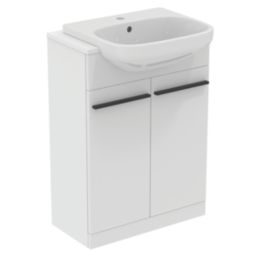 Ideal Standard i.life A Semi-Countertop Floorstanding Basin Unit With Black Handles & Basin Matt White 600mm x 300mm x 835mm