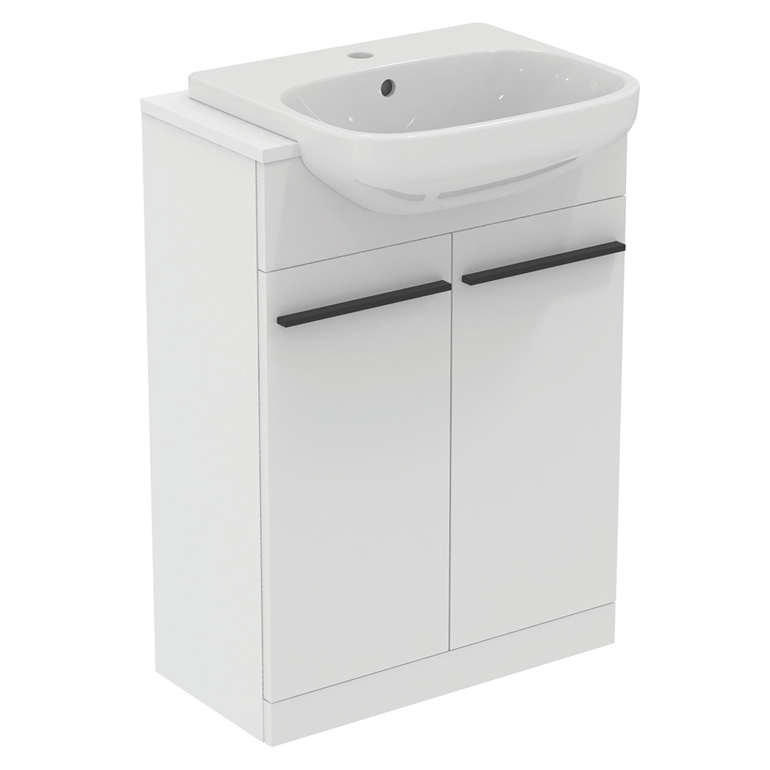 Ideal Standard i.life A Semi-Countertop Floorstanding Basin Unit With Black Handles & Basin Matt White 600mm x 300mm x 835mm (329HM)