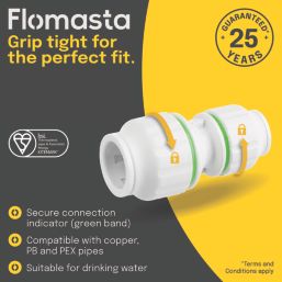 Flomasta  Plastic Push-Fit Reducing Coupler 15mm x 10mm