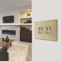 LAP  20A 16AX 4-Gang 2-Way Switch  Antique Brass with Colour-Matched Inserts