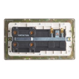 Contactum Lyric 45A 2-Gang DP Cooker Switch & 13A DP Switched Socket Brushed Steel  with White Inserts