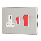 Contactum Lyric 45A 2-Gang DP Cooker Switch & 13A DP Switched Socket Brushed Steel  with White Inserts
