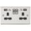 Knightsbridge  13A 2-Gang SP Switched Socket + 2.4A 12W 2-Outlet Type A USB Charger Brushed Chrome with Black Inserts
