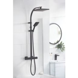 Bristan Quadrato Rear-Fed Exposed Black Thermostatic Adjustable Rigid Riser Bar Shower