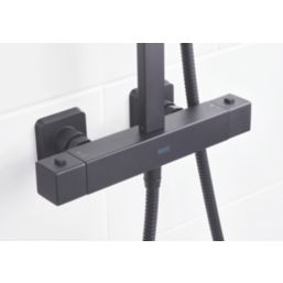 Bristan Quadrato Rear-Fed Exposed Black Thermostatic Adjustable Rigid Riser Bar Shower
