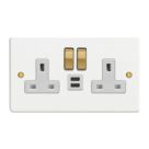 Varilight  13A 2-Gang SP Switched Socket + 3A 45W 2-Outlet Type C USB Charger Chalk White with White Inserts