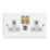 Varilight  13A 2-Gang SP Switched Socket + 3A 45W 2-Outlet Type C USB Charger Chalk White with White Inserts