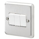 MK Albany Plus 10AX 3-Gang 2-Way Switch   Brushed Stainless Steel with White Inserts