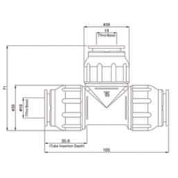 Flomasta  Plastic Push-Fit Equal Tee 22mm
