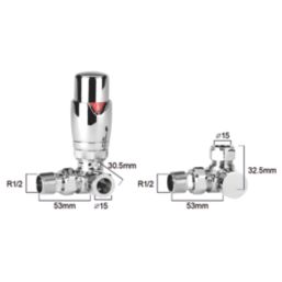 Towelrads  15mm x 1/2" Chrome Corner Modern Thermostatic Radiator Valve & Lockshield
