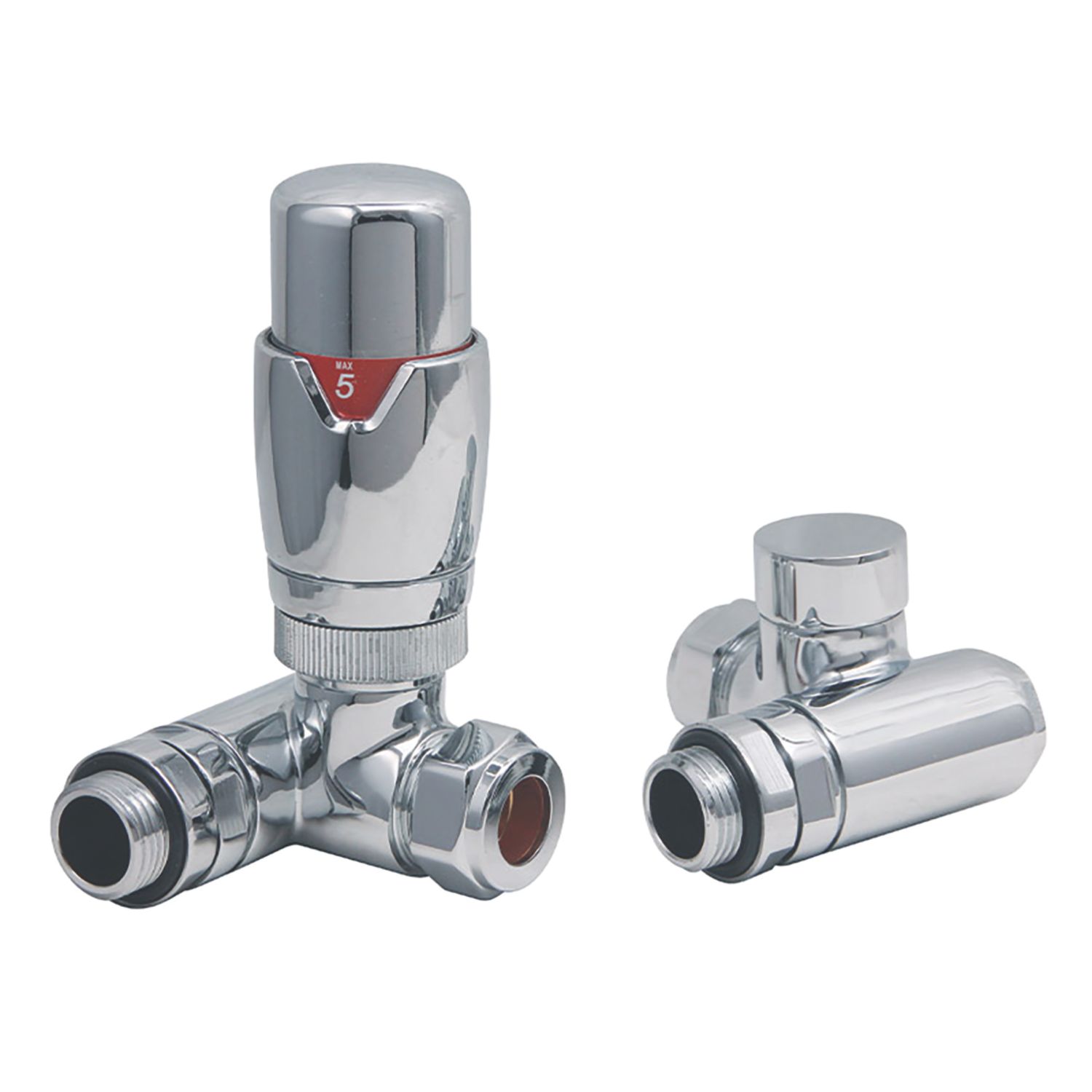Towelrads 15mm x 1/2" Chrome Corner Modern Thermostatic Radiator Valve & Lockshield (330RY)