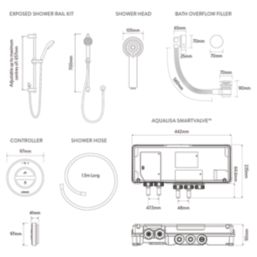Aqualisa Smart Link Gravity-Pumped Rear-Fed Chrome Thermostatic Dual Outlet Concealed Smart Shower with Bath Filler & Adjustable Head