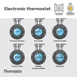 Flomasta 1200mm x 400mm 1364BTU Black Flat Electric Towel Radiator