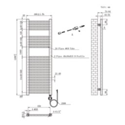 Flomasta 1200mm x 400mm 1364BTU Black Flat Electric Towel Radiator
