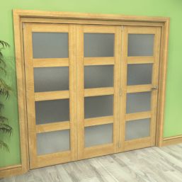 Green & Taylor  3-Door 4-Frosted Light Unfinished Oak Wooden Shaker Internal Bi-Fold Door 2060mm x 2133mm