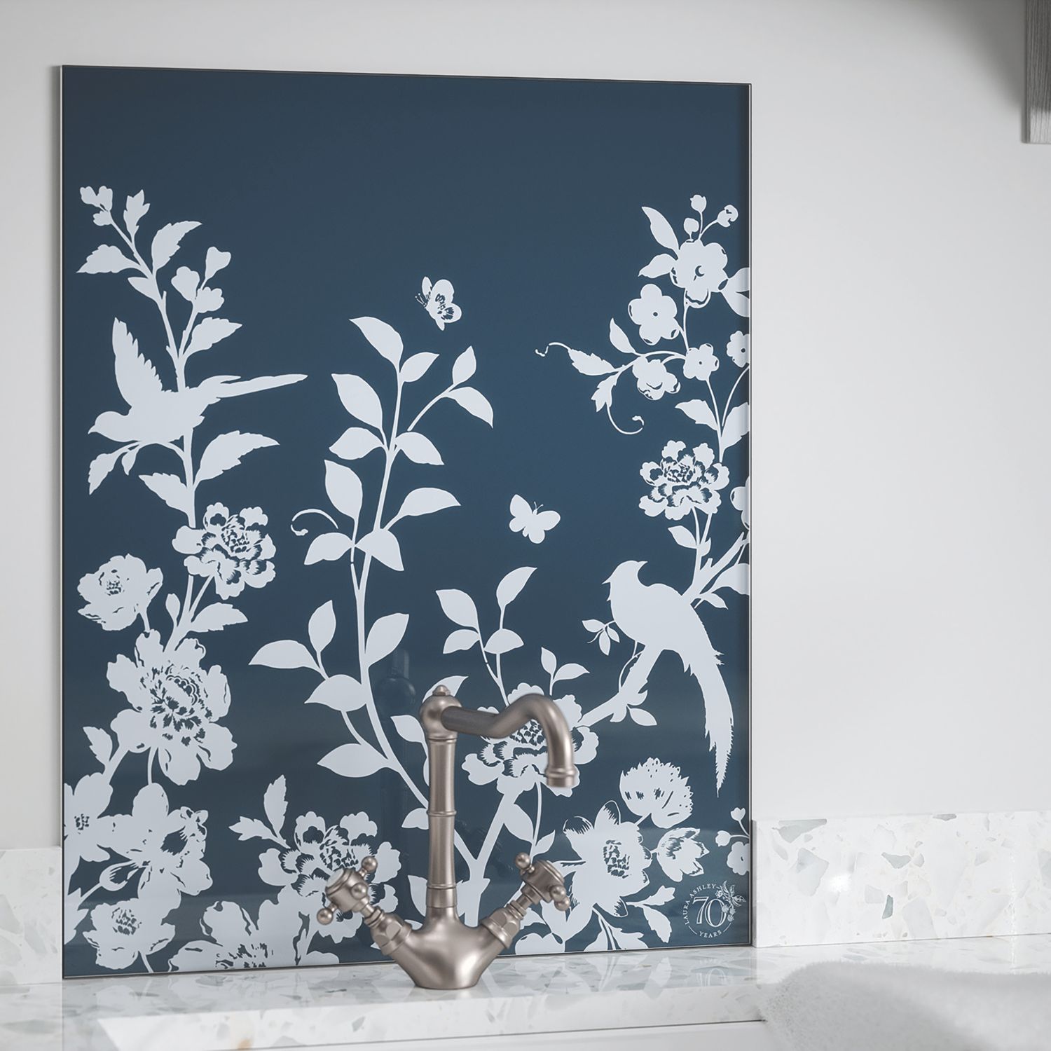 Laura Ashley Special Edition Midnight Seaspray Kitchen Splashback 600mm x 750mm x 6mm (331JM)