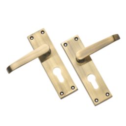 Designer Levers Victorian Fire Rated Long Straight Lever Euro Lock Door Handle Pair Antique Brass
