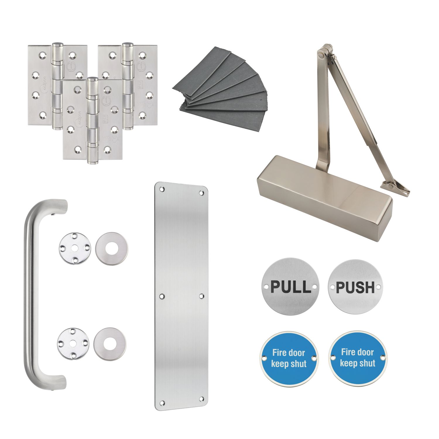Eclipse 24700 Fire Rated Commercial Heavy Duty Door Pack Set Satin Stainless Steel (331PE)