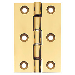 Polished Brass  Double Phosphor Bronze Washered Butt Hinges 76mm x 51mm 2 Pack