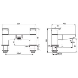 Ideal Standard Ceraplan Chrome 156mm Deck Mounted Lever 2 Tap Holes Bath Mixer Tap