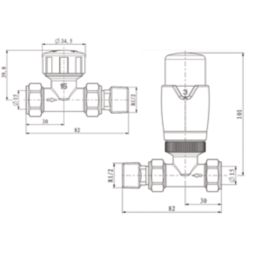 ETAL Danva 15mm x 1/2" Brushed Brass Straight Modern Thermostatic Radiator Valve & Lockshield