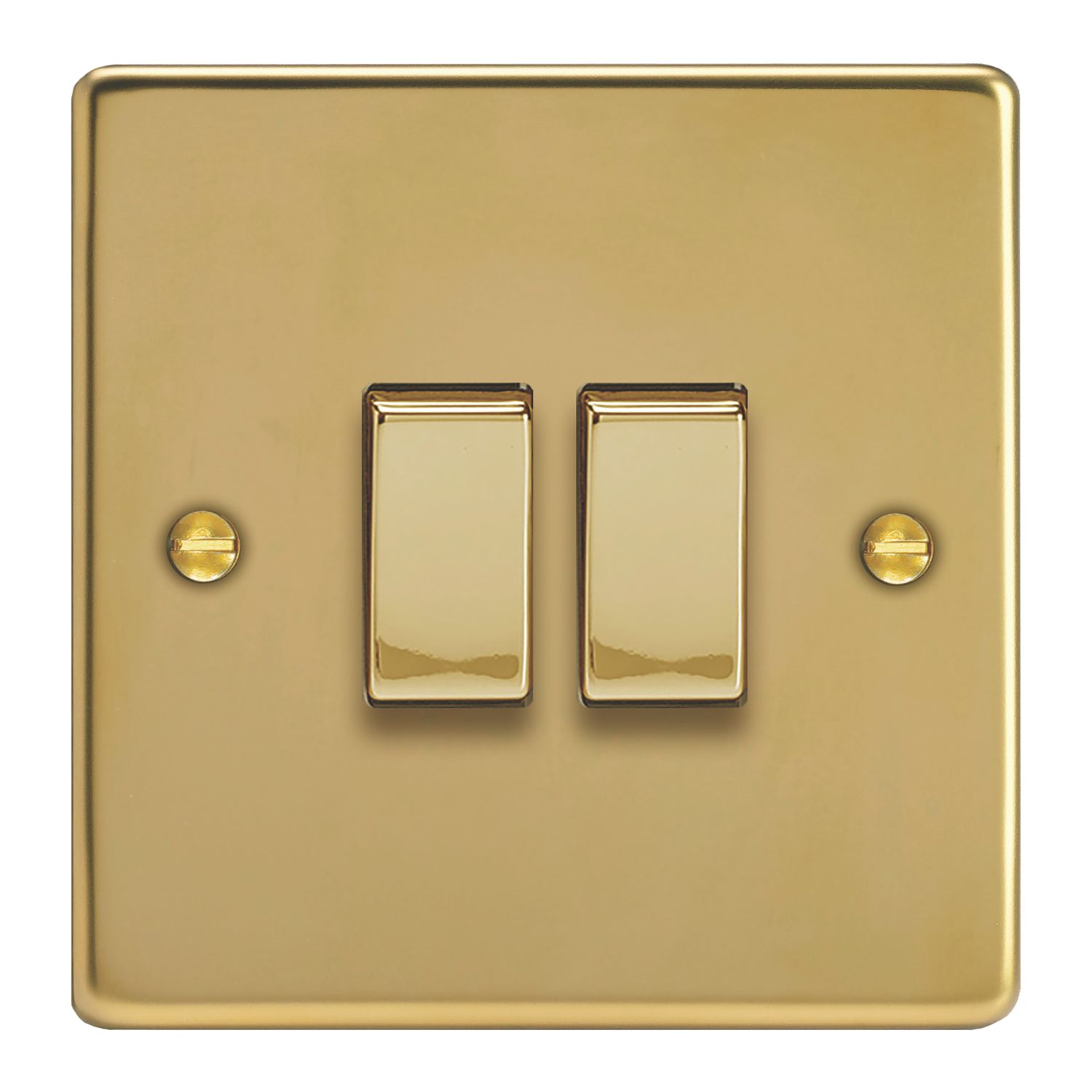 Varilight 10A 2-Gang 2-Way Light Switch Polished Brass with Colour-Matched Inserts (331YT)