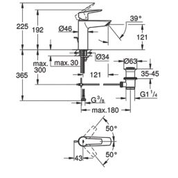 Grohe Start Matt Black 192mm Standard Lever Mono Basin Mixer Tap  With Pop-Up Waste