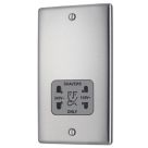 British General Nexus Metal 2-Gang Dual Voltage Shaver Socket 115 / 240V Brushed Stainless Steel with Graphite Inserts