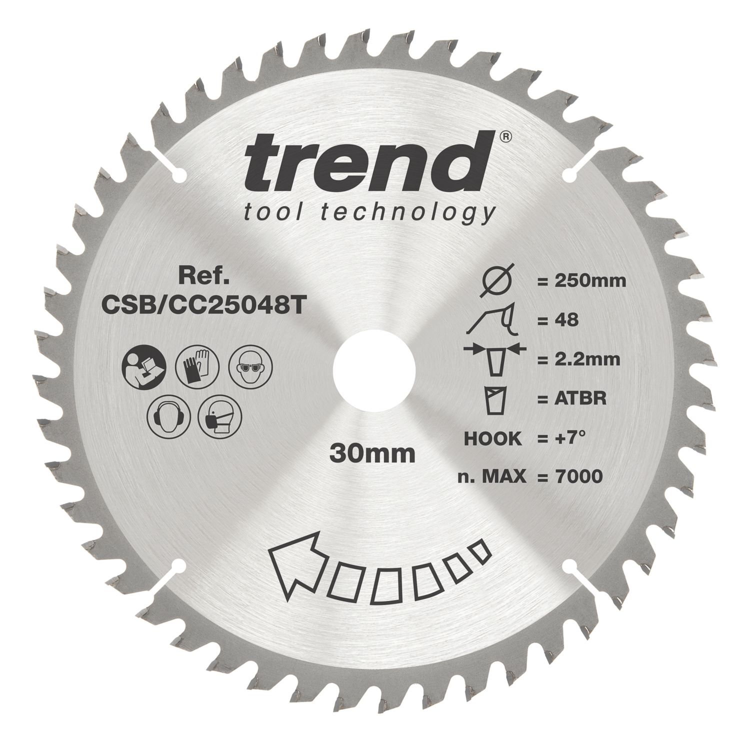 Trend Wood/Chipboard/MDF Mitre Saw Blade 250mm x 30mm 48T (332AF)