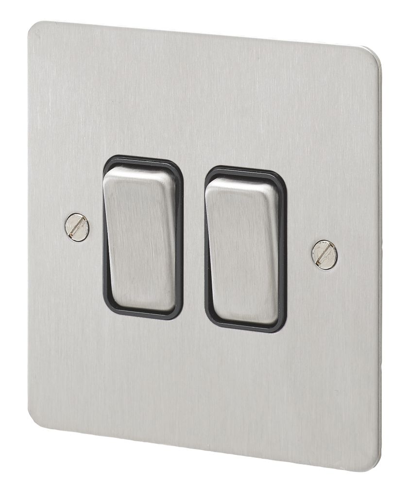 MK Edge 20AX 2Gang 2Way Light Switch Brushed Stainless Steel with