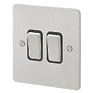 MK Edge 20AX 2-Gang 2-Way Light Switch  Brushed Stainless Steel with Black Inserts