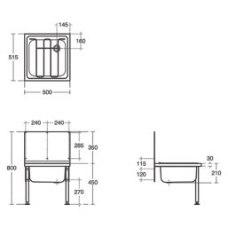 Armitage Shanks Contour 21 Cleaners Sink No Tap Holes 480mm